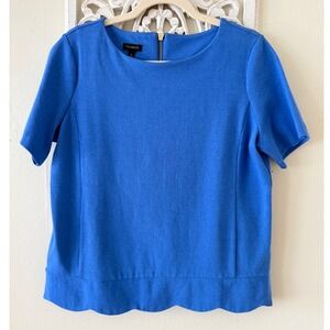 Talbots Women's Blue Short Sleeve Top Scalloped Hem Casual Blouse